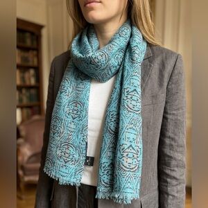 Etro Milano Italy blue tribal print scarf